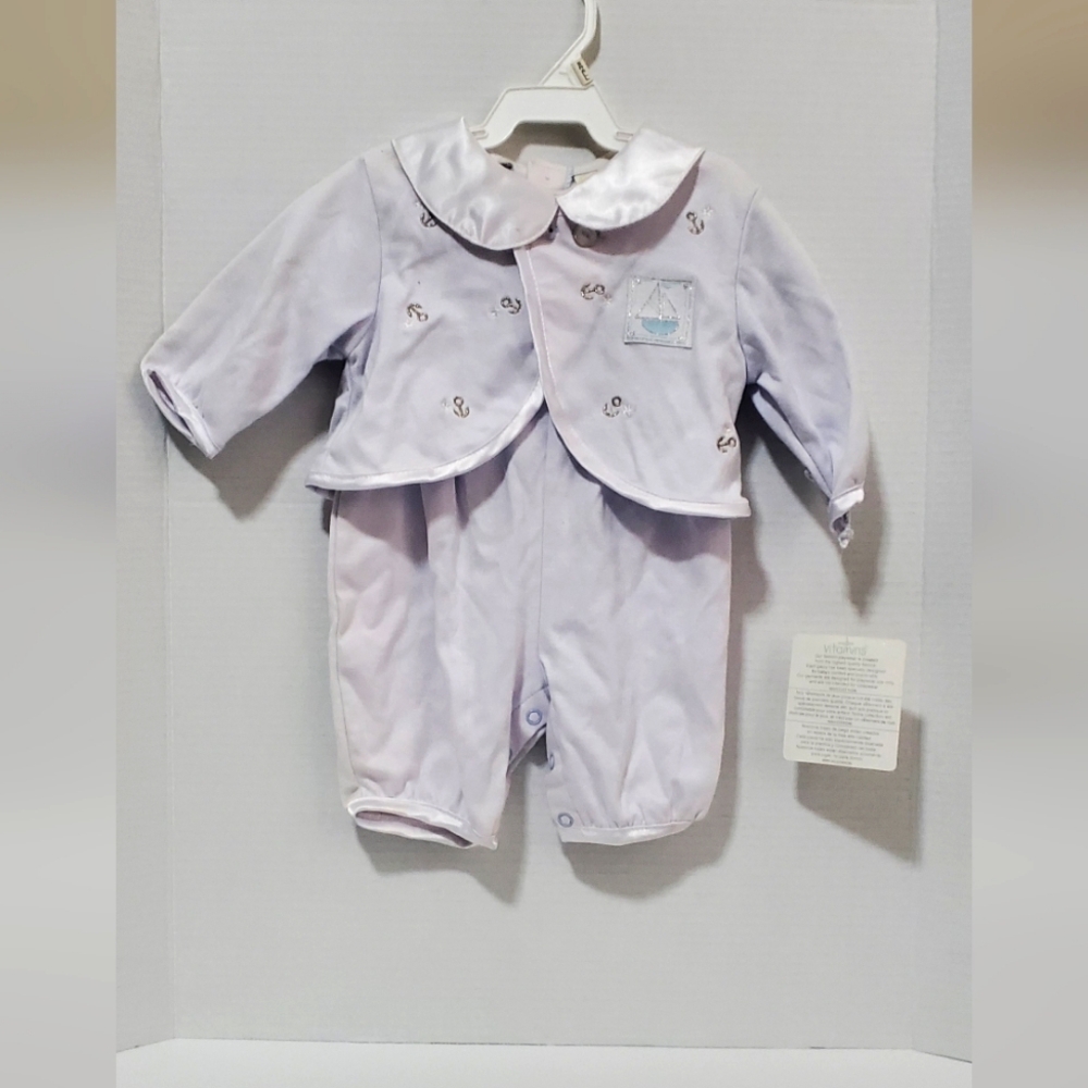 Nwt Vitamins Baby Set With Sailboat Embroidery Size 0-3 Months